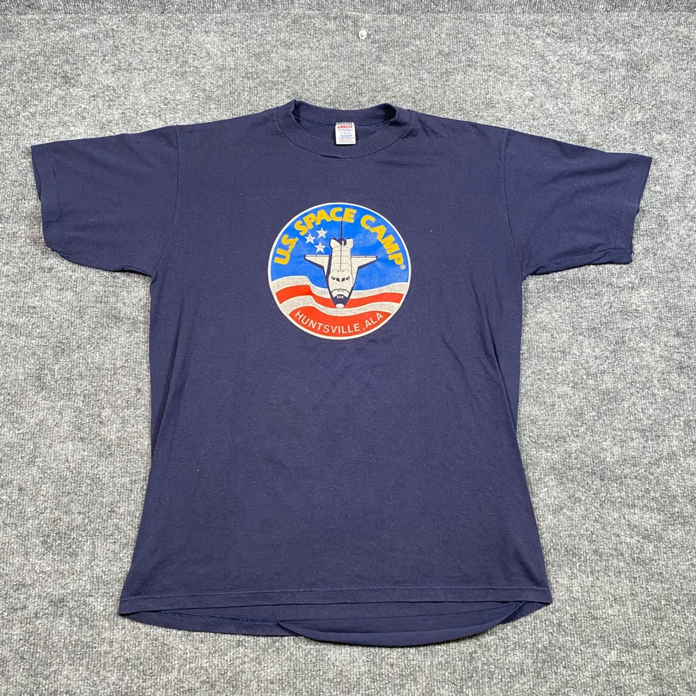 Vintage US Space Camp Huntsville Alabama T Shirt Navy‎ Single Stitch Jerzees L